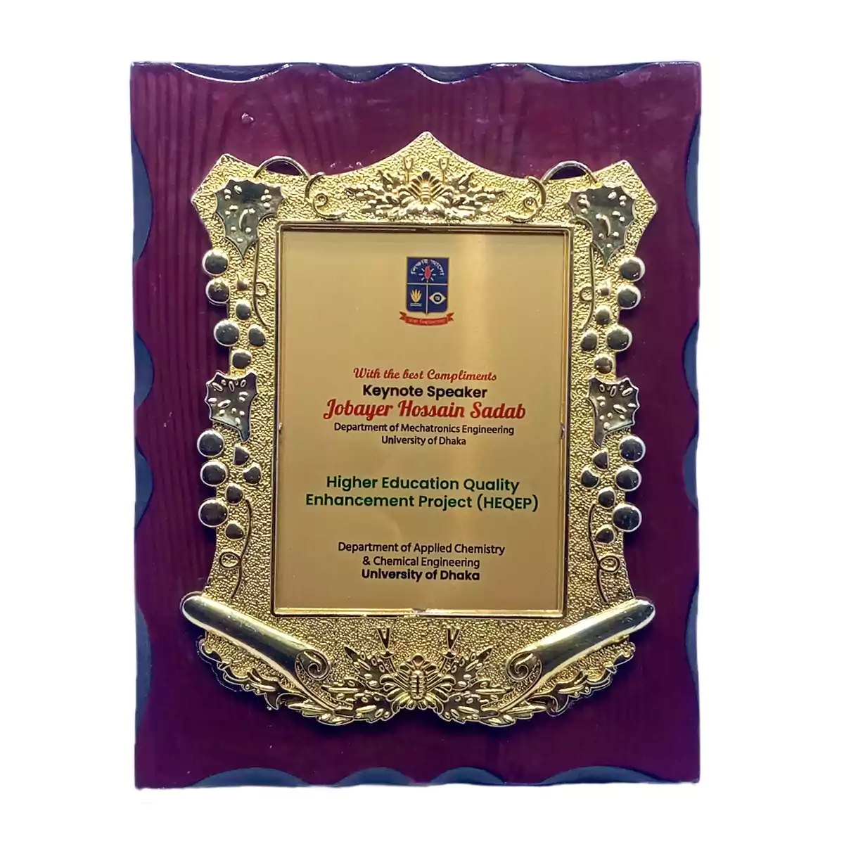 Premium Golden Smriti Smarok Crest with Velvet Box Custom Recognition & Appreciation Award Crest in Bangladesh, printplus.com.bd